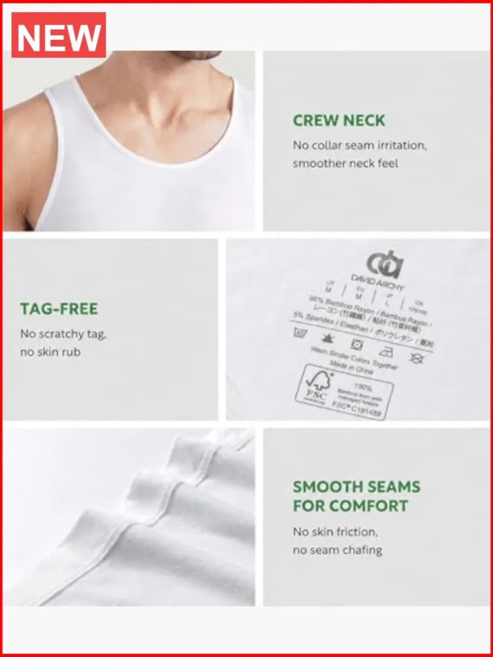 Bamboo Rayon Tank Top Undershirts Moisture-Wicking A-Shirt for Men 3 Pack